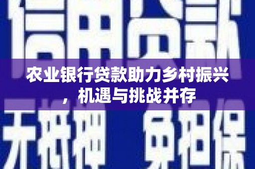 枋寮农业银行贷款助力乡村振兴，机遇与挑战并存